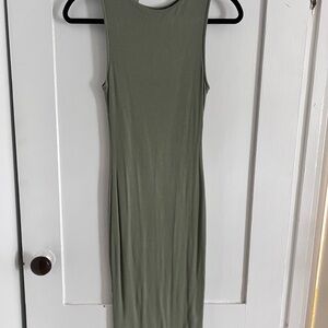 Ribbed Bodycon Midi Dress in Olive